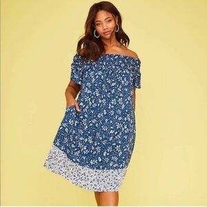 Lane Bryant 14/16 Blue & White Floral Smocked Dress